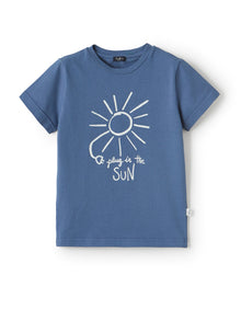 Organic Cotton T-Shirt with Print | Celeste Scuro/Bianco