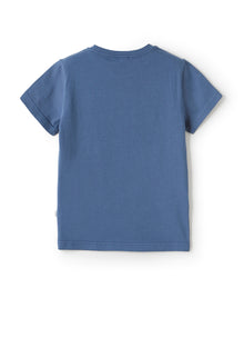 Organic Cotton T-Shirt with Print | Celeste Scuro/Bianco