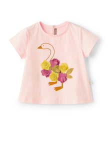 T-Shirt with Goose Print | Rosa Bebe/Arancio