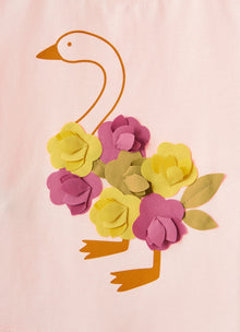 T-Shirt with Goose Print | Rosa Bebe/Arancio