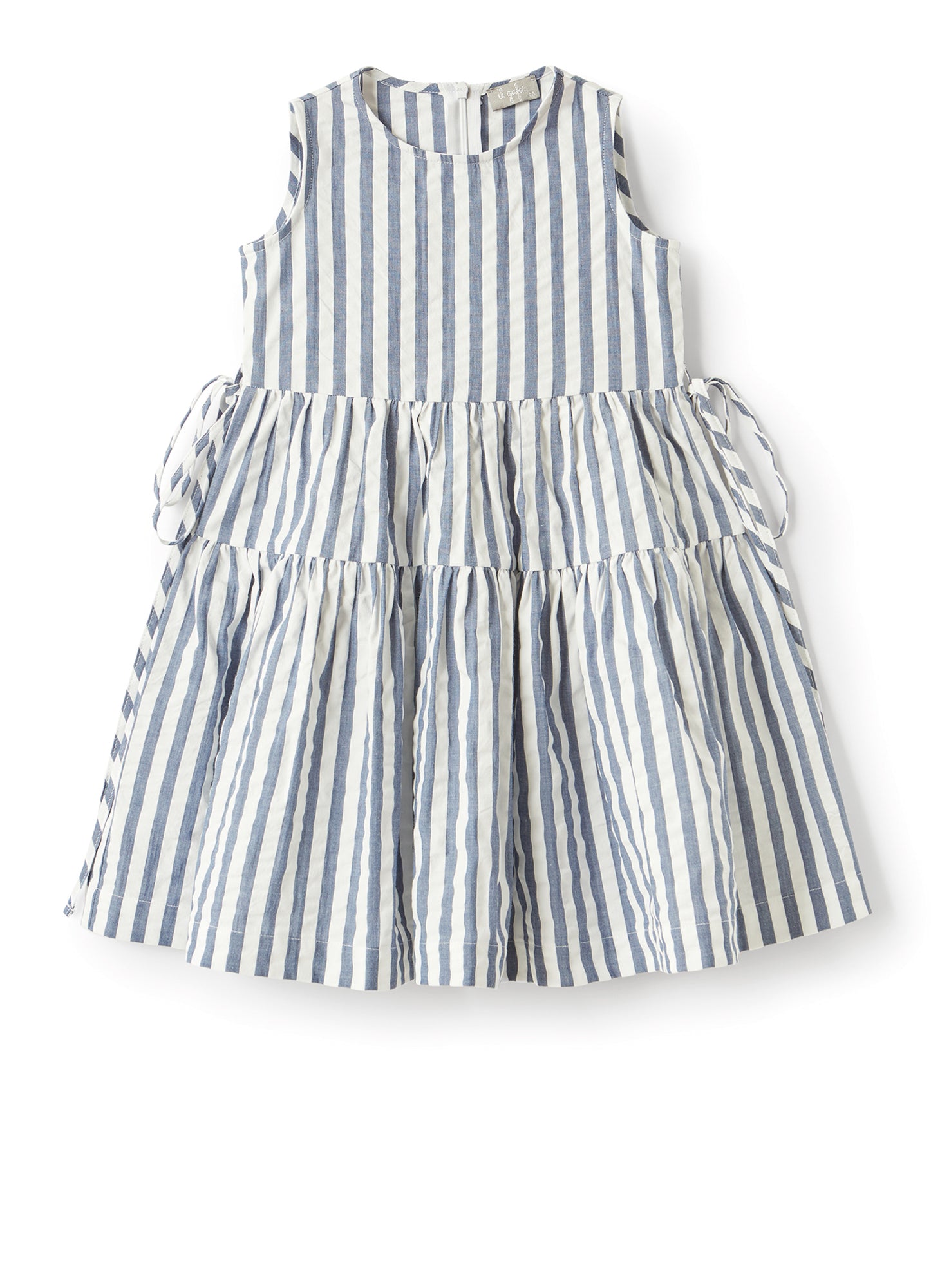 Girls | Striped Seersucker Sleeveless Dress | Blue Denim Riga Larga