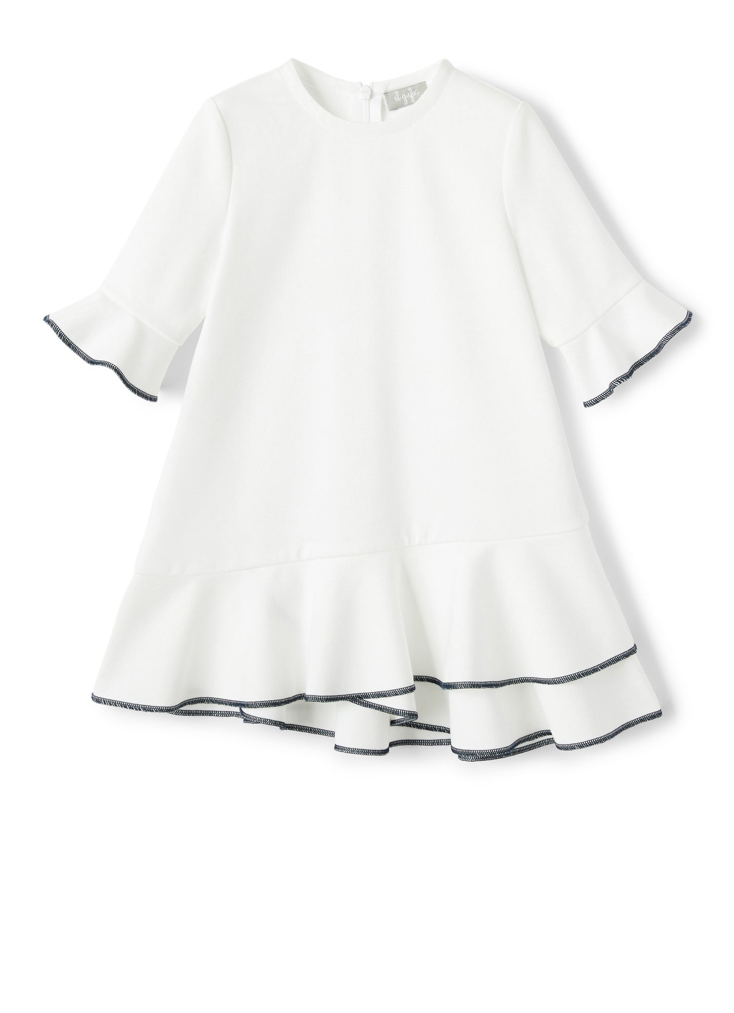 Girls | Rome Stitch Dress with Flounces | White Blue
