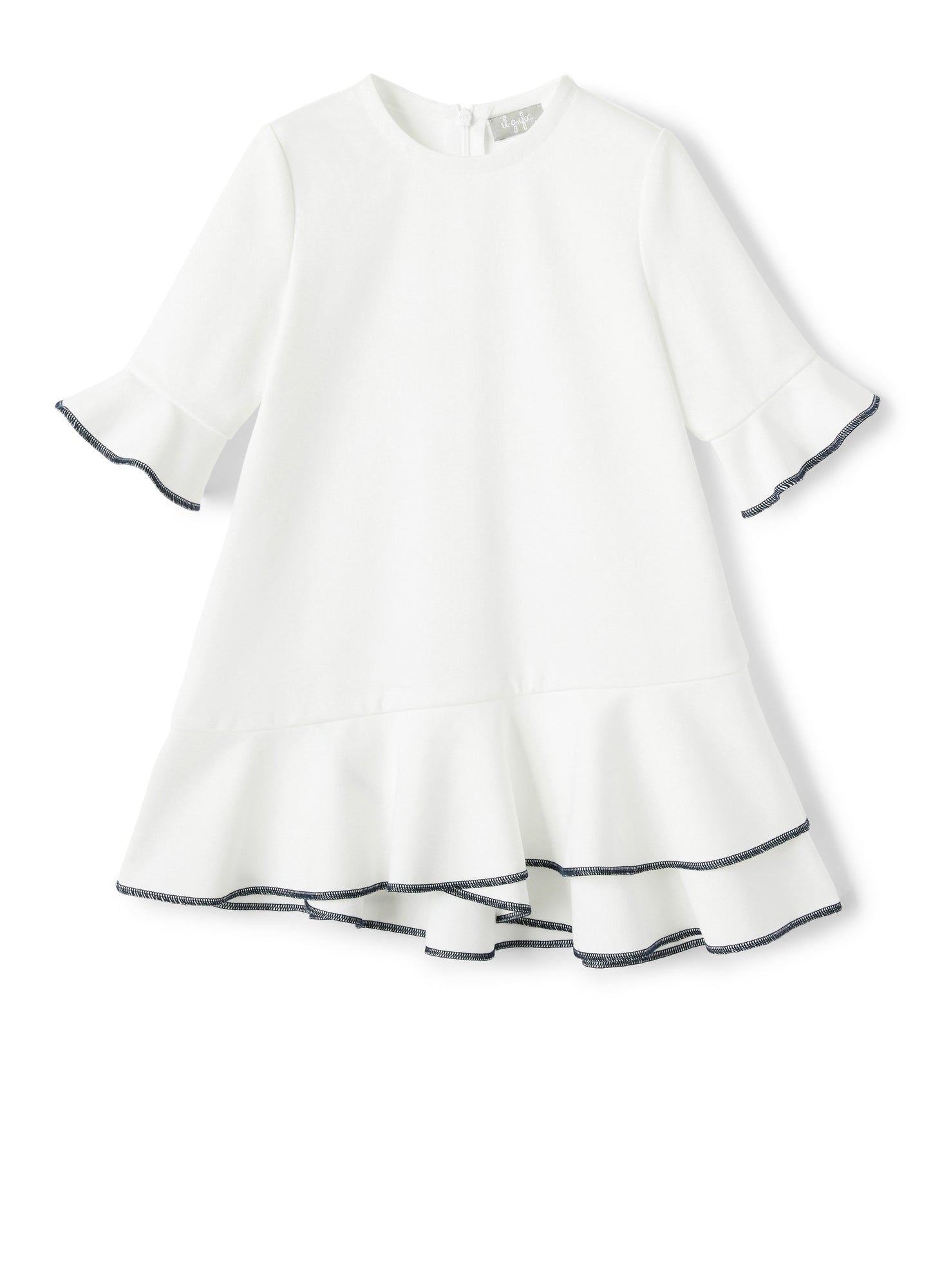 Rome Stitch Dress with Flounces | White/Blue