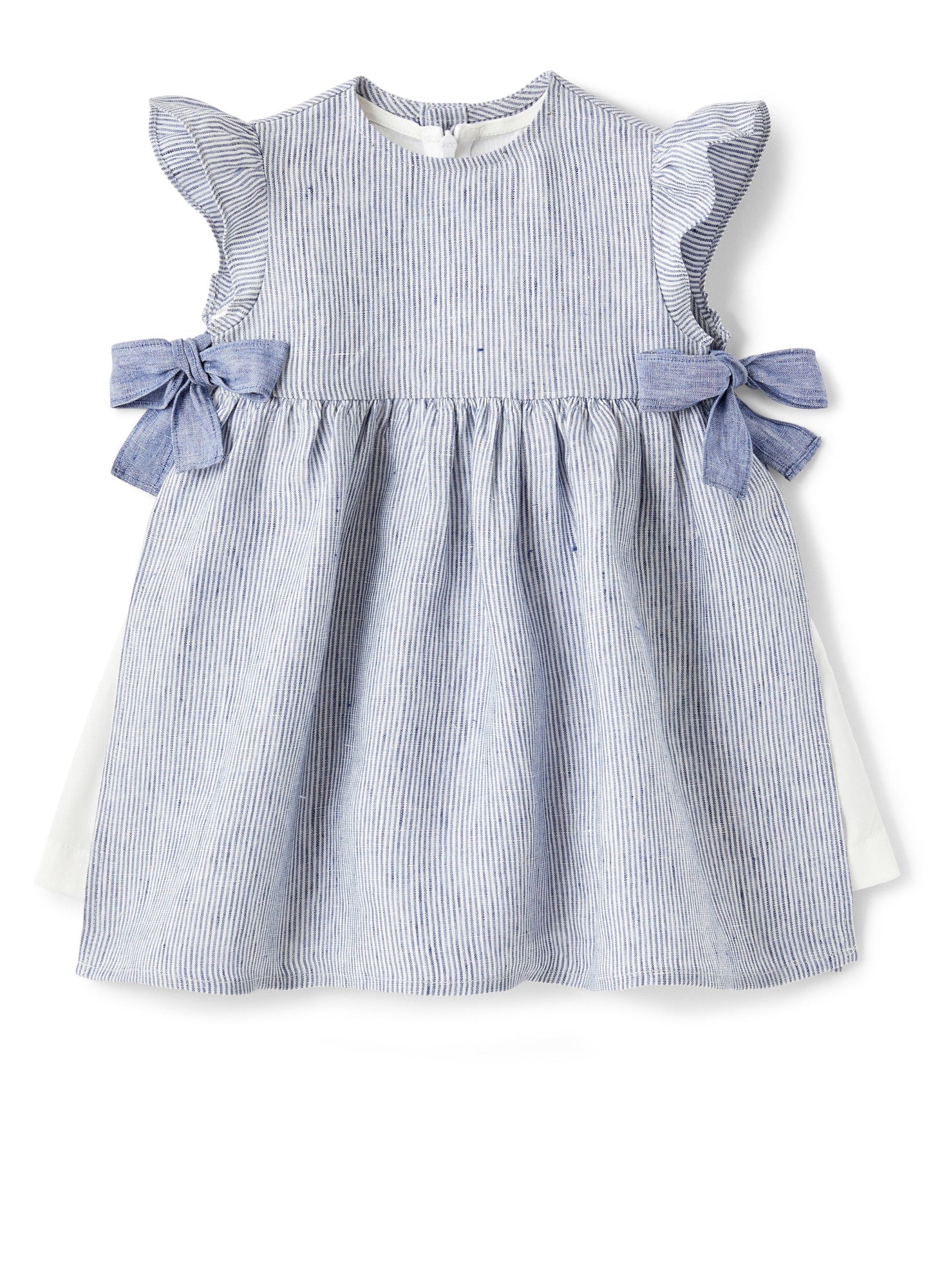Baby Girls | Linen Pinafore Dress | Sky Blue Scuro Righe