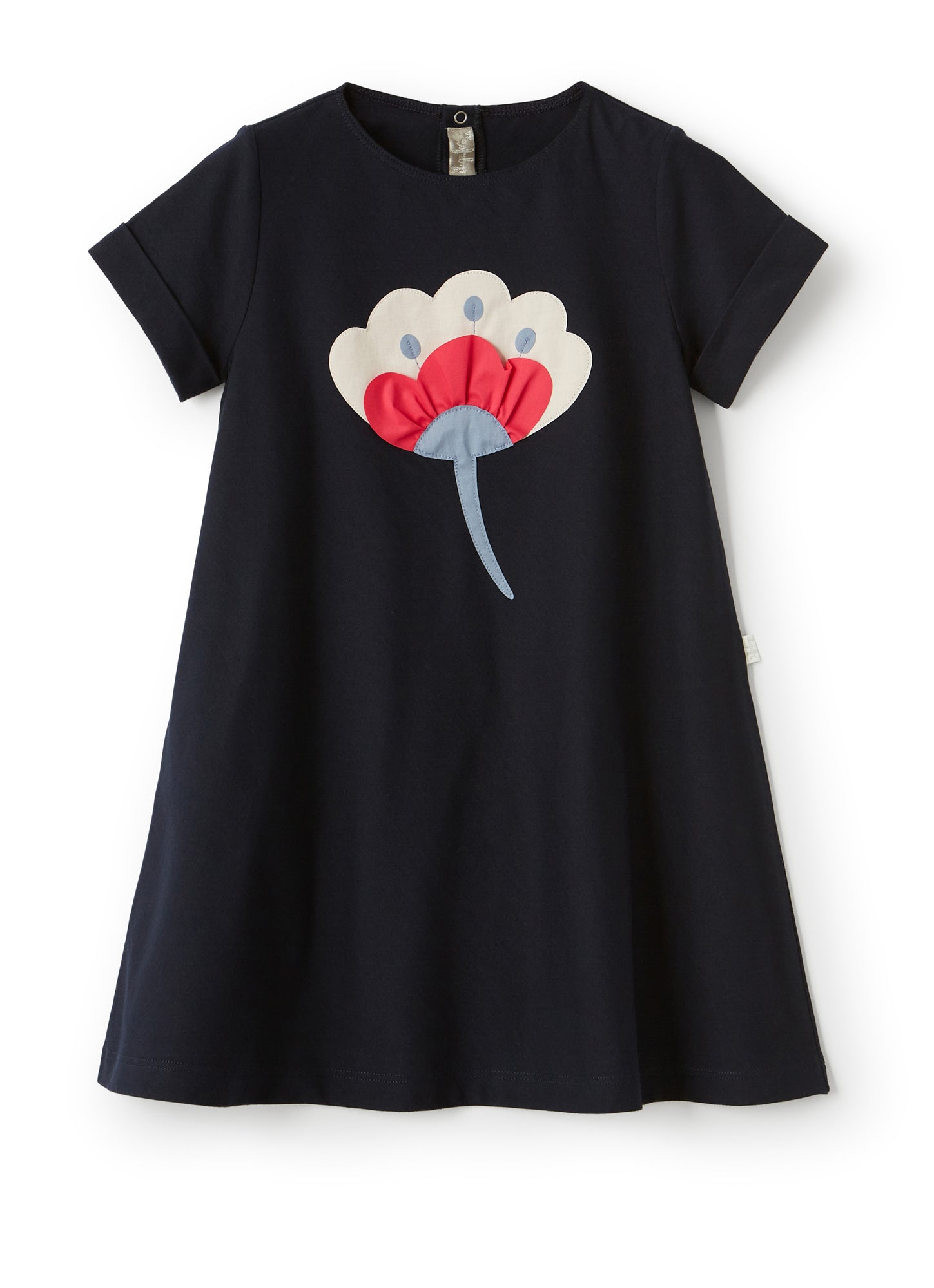 Jersey Dress with Flower | Blue/Rosso Carminio