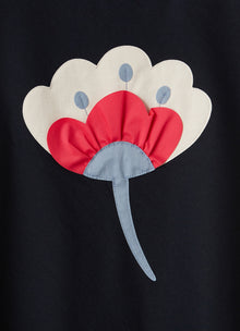 Jersey Dress with Flower | Blue/Rosso Carminio
