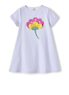 Lilac Jersey Dress with Flower | Lilla/Giallo