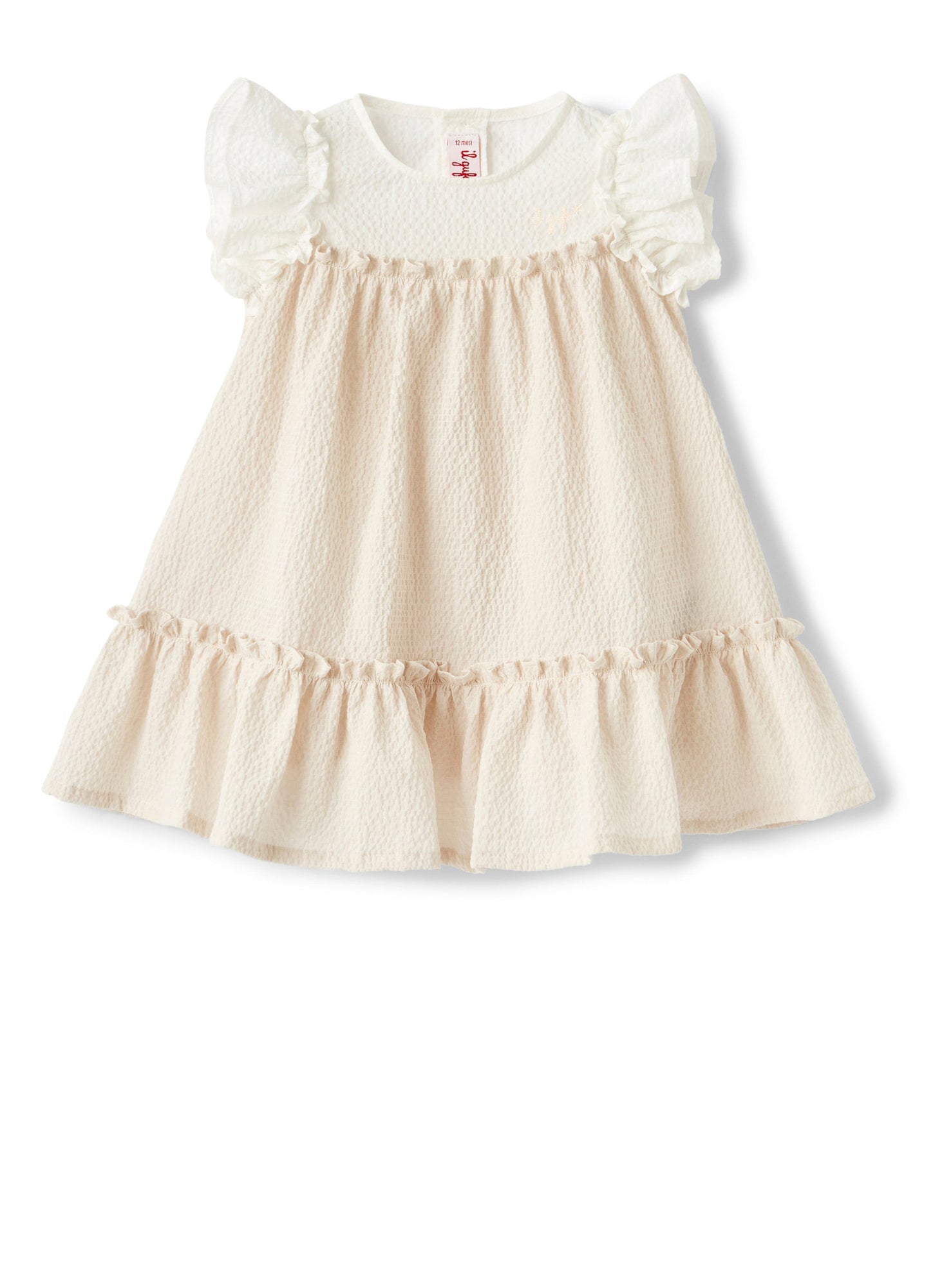 Girls | Embossed Cotton Dress with Flounces | White Corda