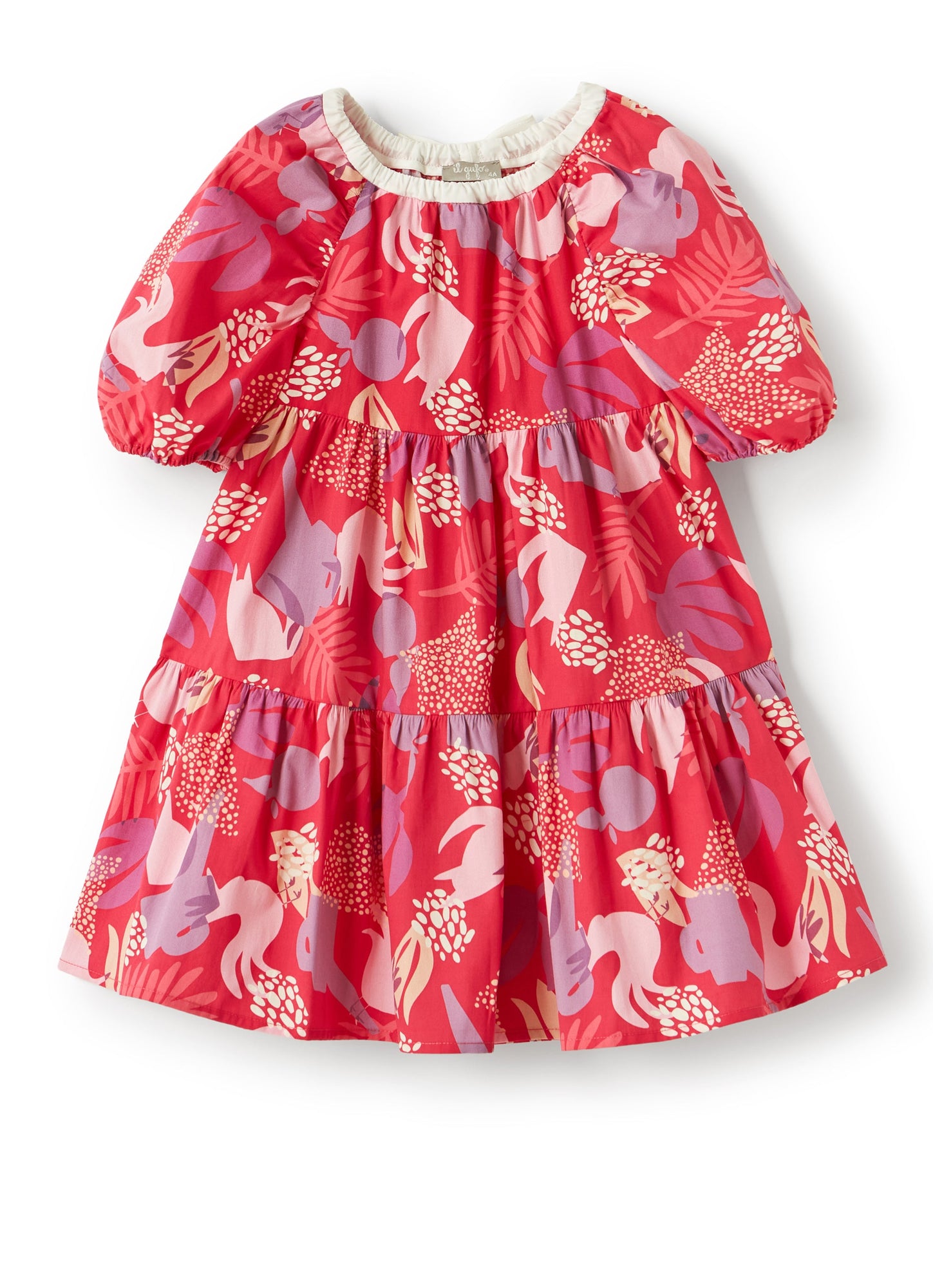 Girls | Dress with Exclusive Garden Print | Red Carminio