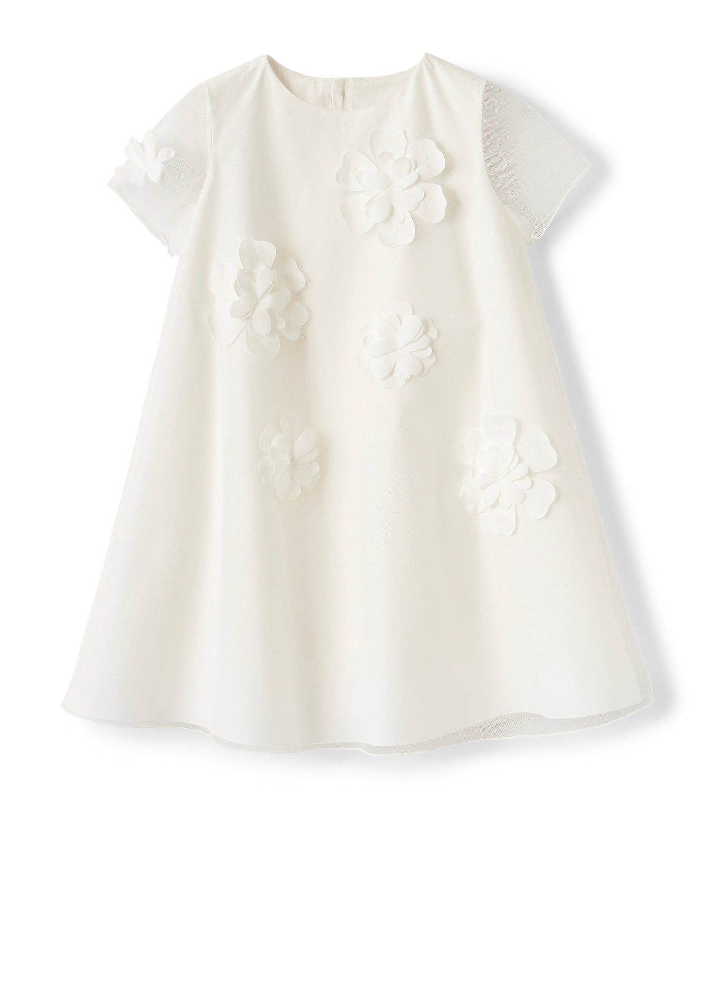 Girls | Tulle Dress with Applied Flowers | Milk White