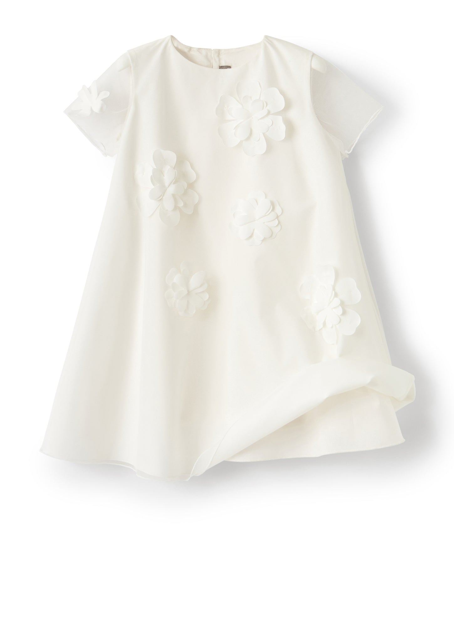 Tulle Dress with Applied Flowers | Milk/White