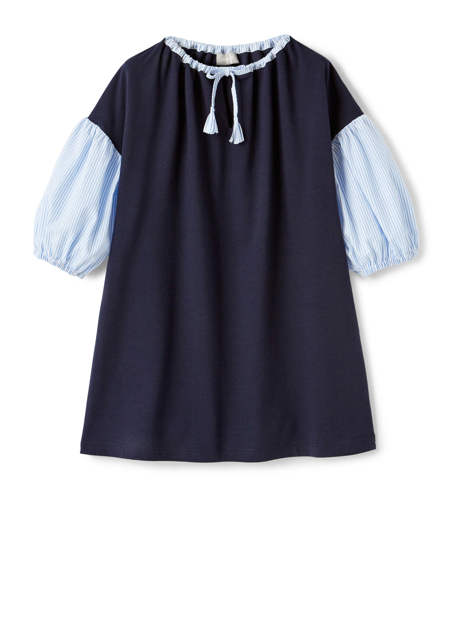 Jersey Dress with Balloon Sleeve | Blue/Light Blue