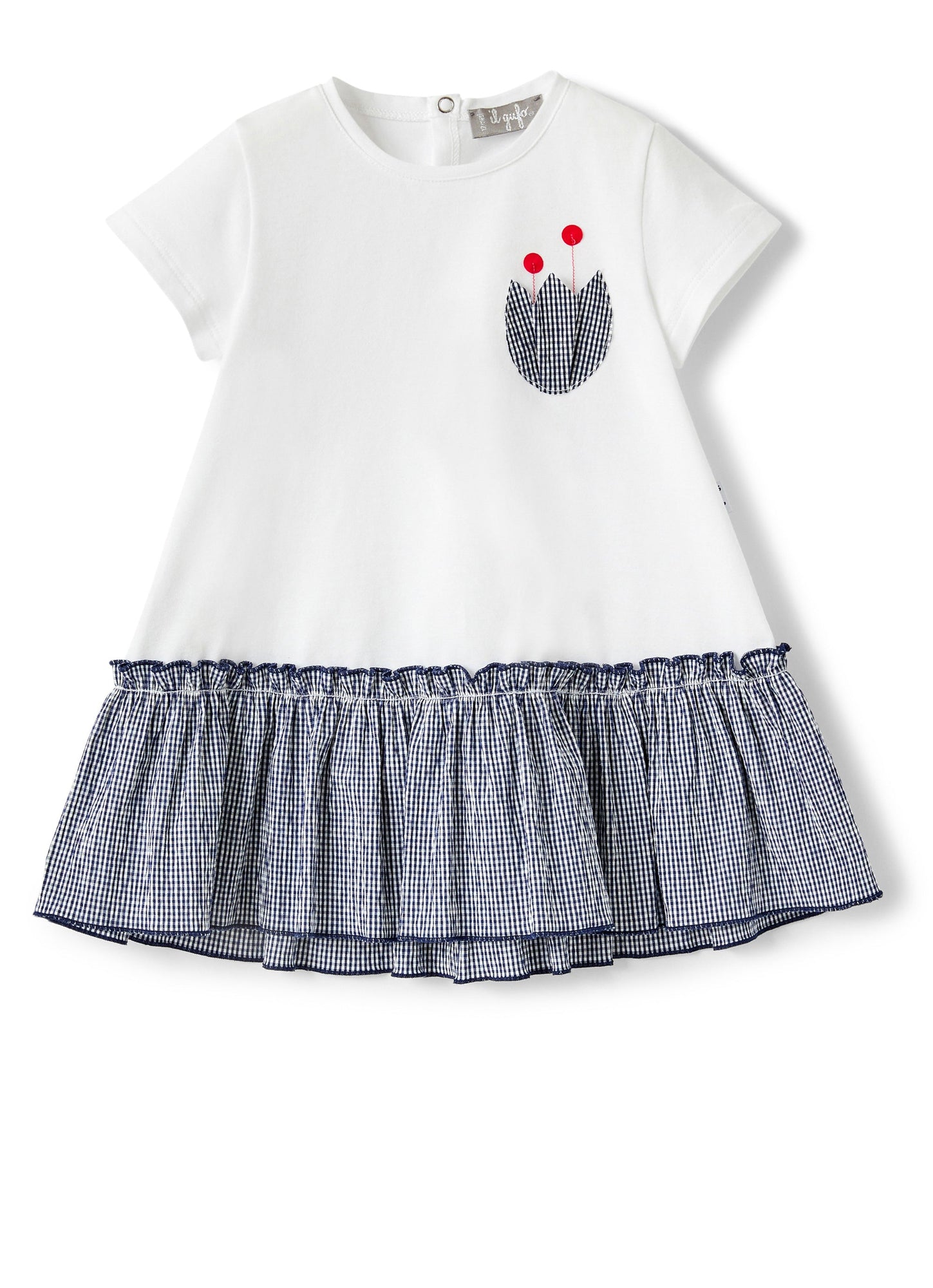 Girls | Jersey and Micro Vichy Dress | White Blue Denim Riga Larga