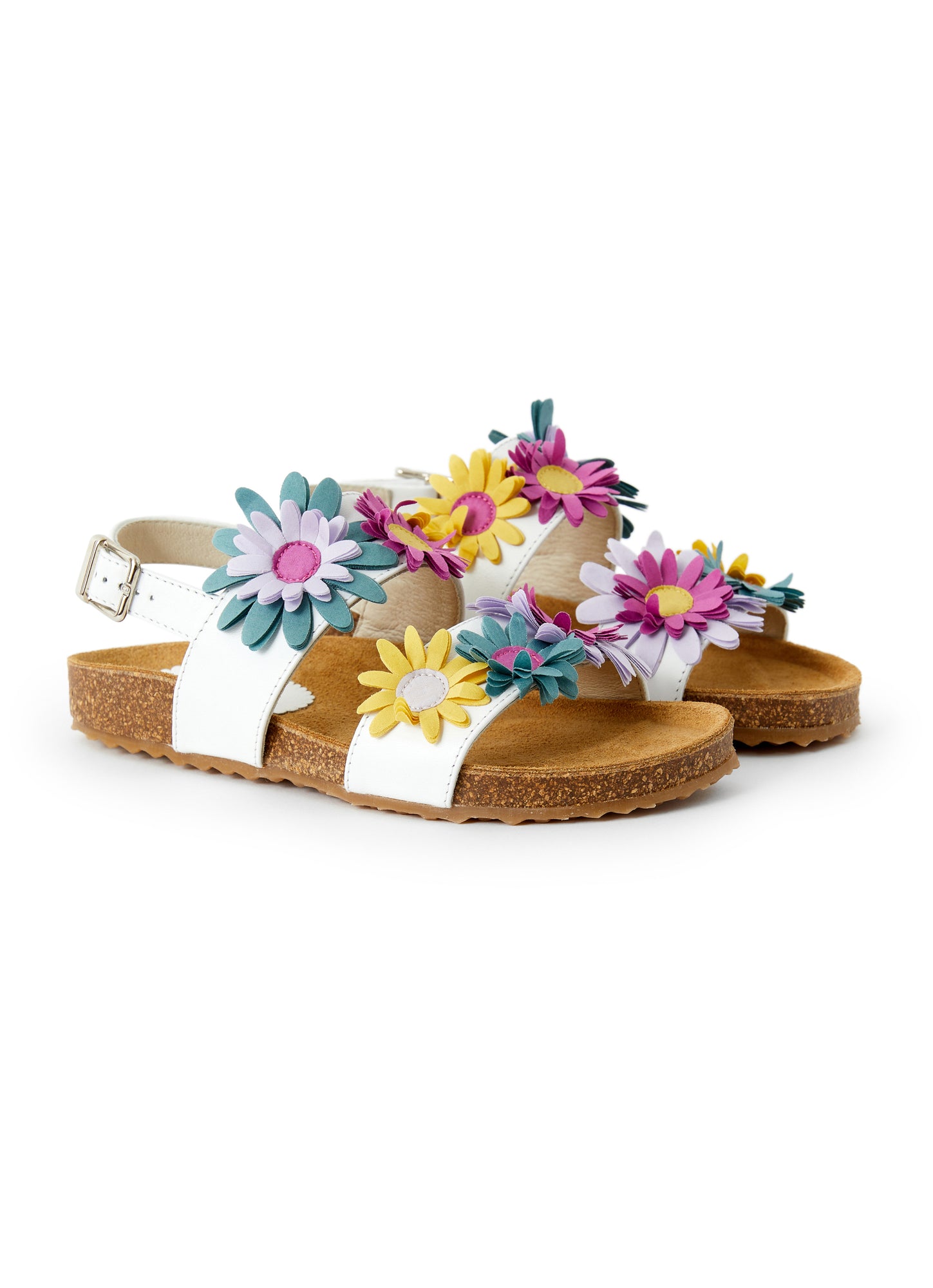Girls | Sandals with Multicolour Flowers | White
