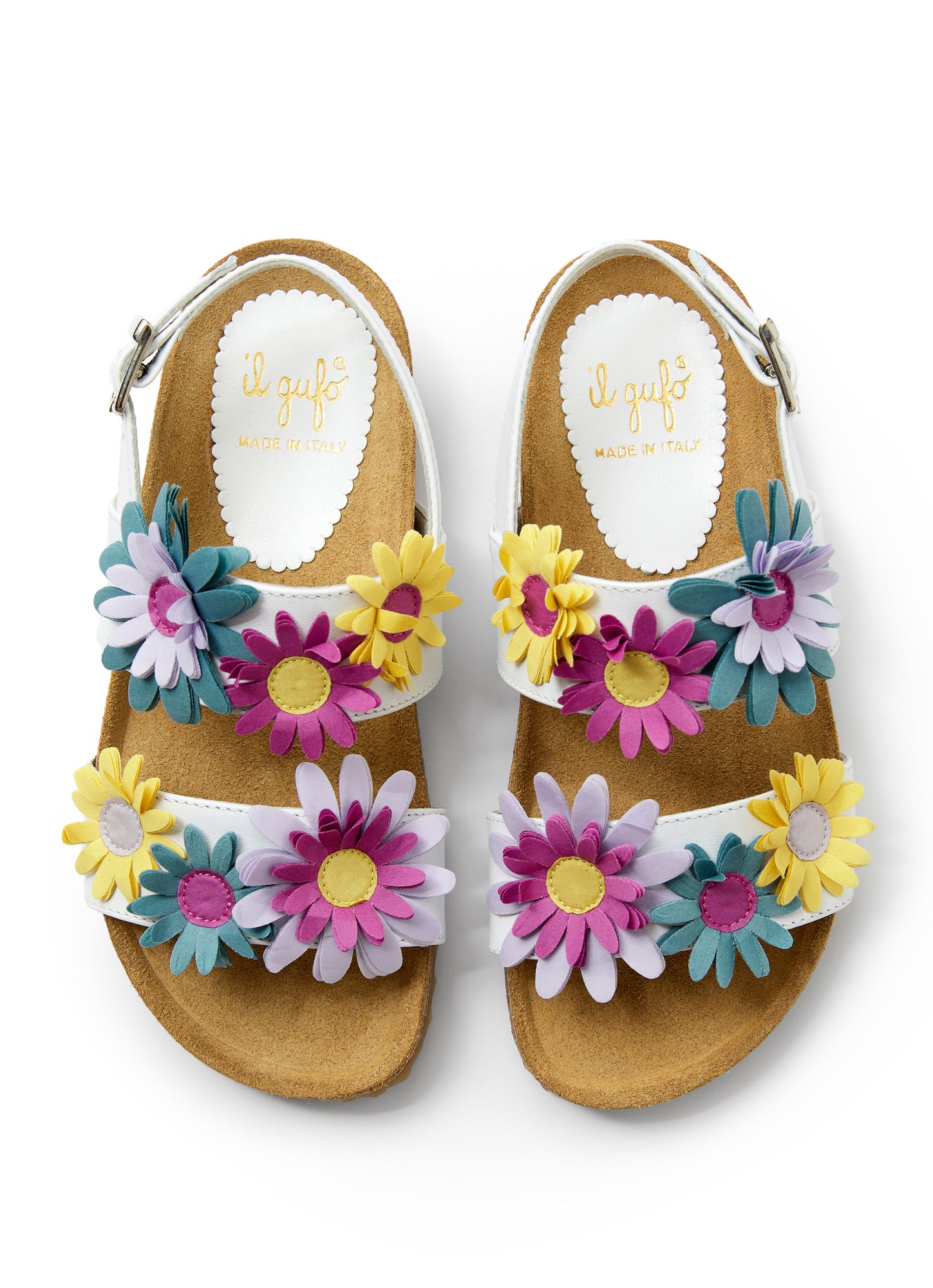 Sandals with MultiColor Flowers | White