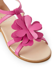 Leather Sandals with Flower | Fuxia