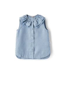 Light-Linen Shirt with Ruffle | Powder Blue