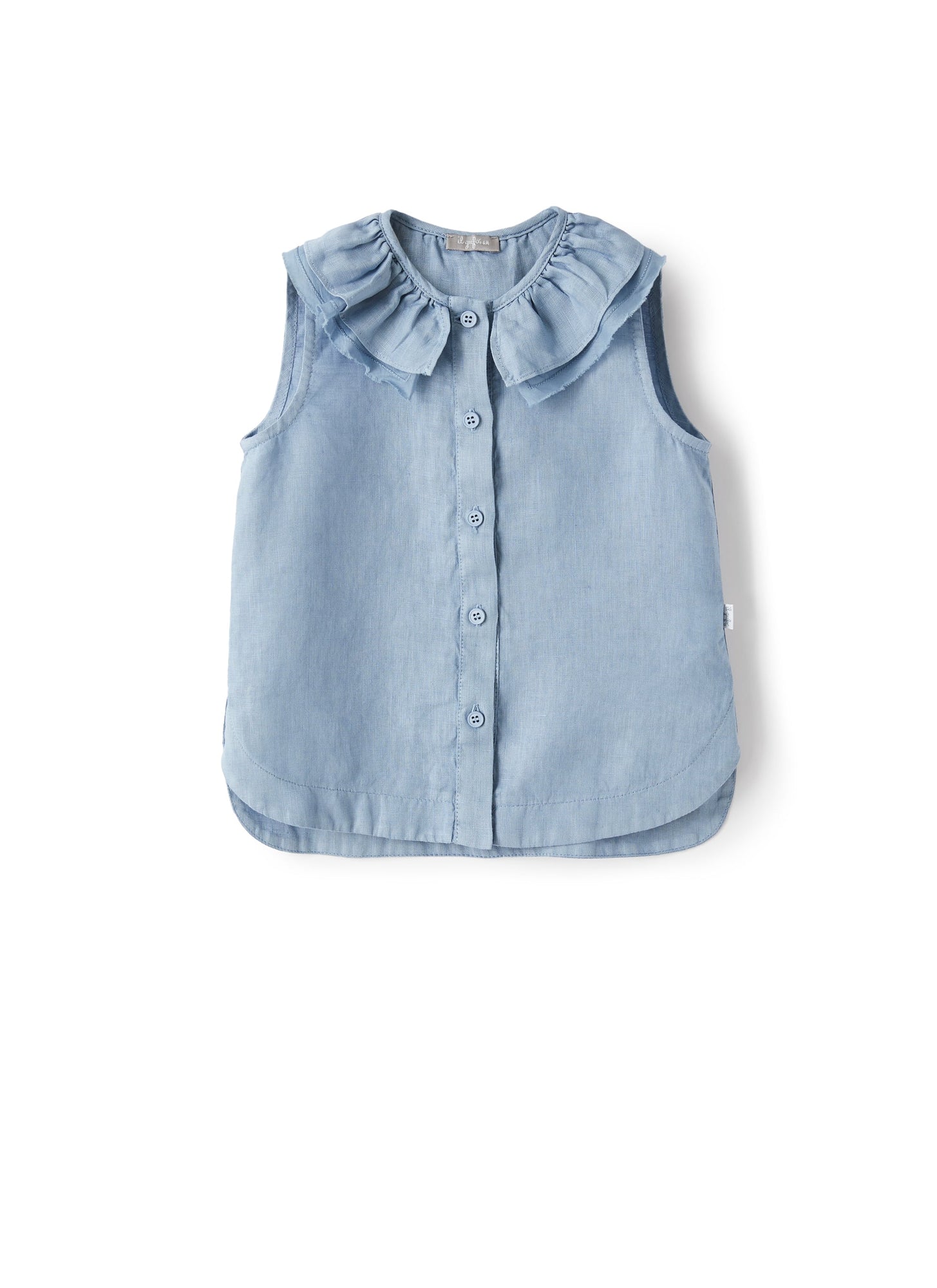 Light-Linen Shirt with Ruffle | Powder Blue