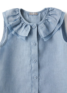 Light-Linen Shirt with Ruffle | Powder Blue