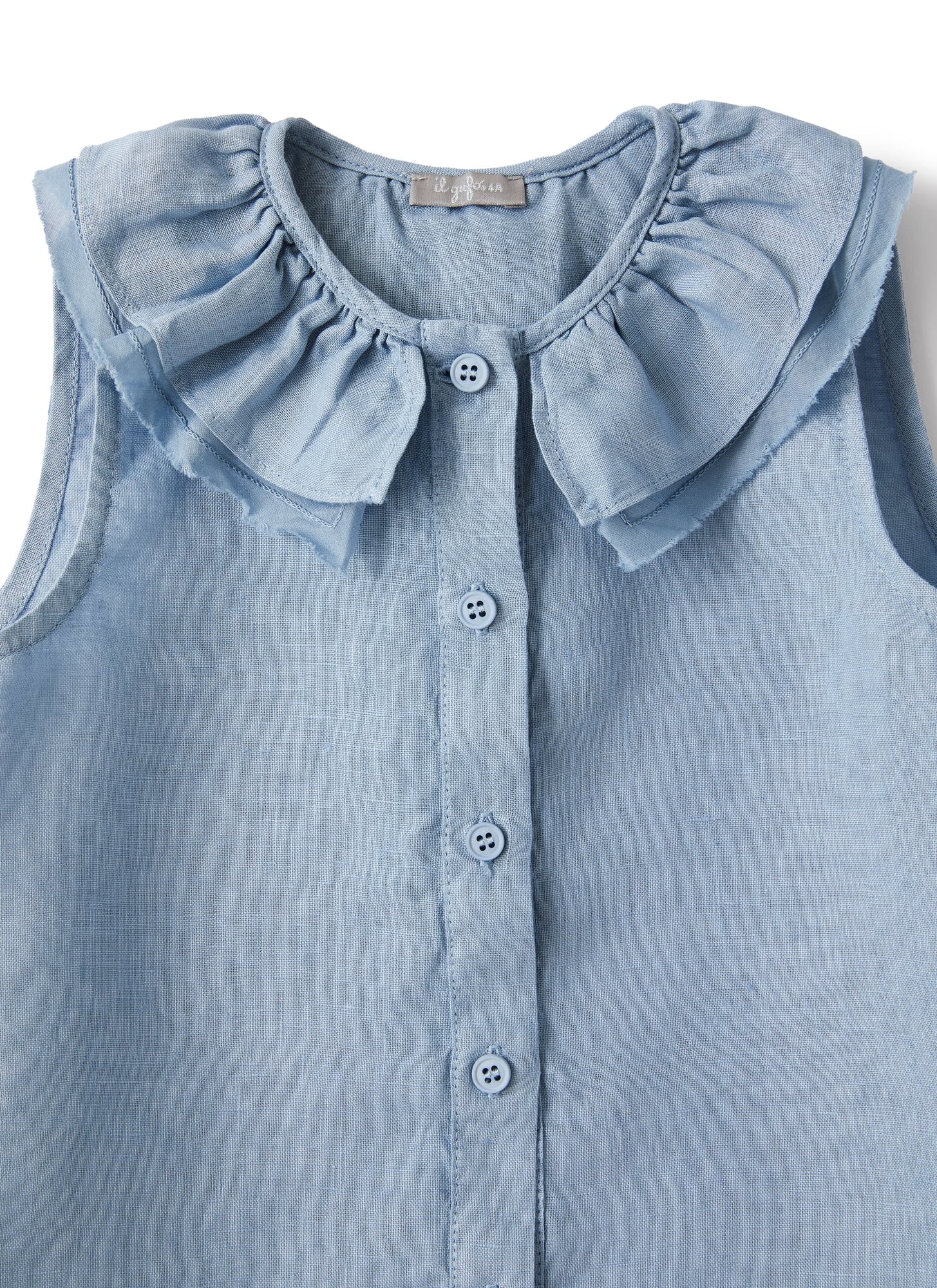 Light-Linen Shirt with Ruffle | Powder Blue