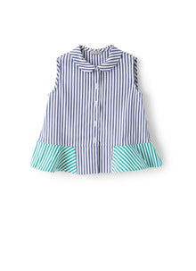 Sleeveless Shirt in Two-Tone Stripes | Blue Denim/Acqua