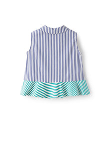 Sleeveless Shirt in Two-Tone Stripes | Blue Denim/Acqua
