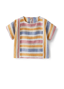 Boxy Linen Shirt with Multi-Colored Stripes | Amber