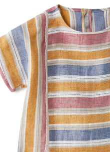 Boxy Linen Shirt with Multi-Colored Stripes | Amber