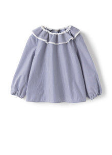 Striped Shirt with Ruffle Collar | Ocean Blue