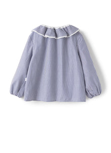 Striped Shirt with Ruffle Collar | Ocean Blue