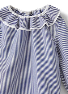 Striped Shirt with Ruffle Collar | Ocean Blue
