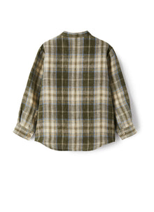 Mandarin-Collar Shirt in Madras-Patterned Linen | Olive Green