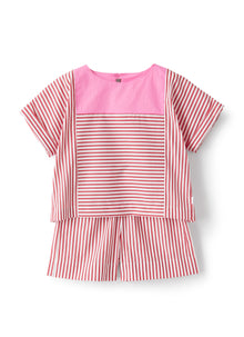 Two-Piece Set in Striped Cotton | Goji Red/Rosehip Pink