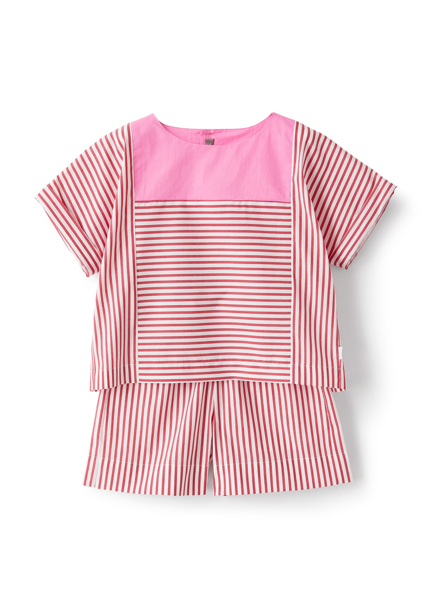 Two-Piece Set in Striped Cotton | Goji Red/Rosehip Pink