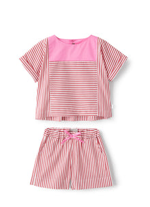 Two-Piece Set in Striped Cotton | Goji Red/Rosehip Pink