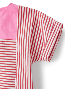 Two-Piece Set in Striped Cotton | Goji Red/Rosehip Pink