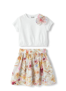 Two-Piece Set with Skirt | Pink/White