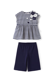 Two-Piece Set in Stripy Jersey | Blue/White