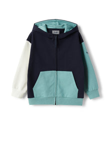 Zip-Front Sweatshirt in Color-Block Pattern | Blue/Sage Green