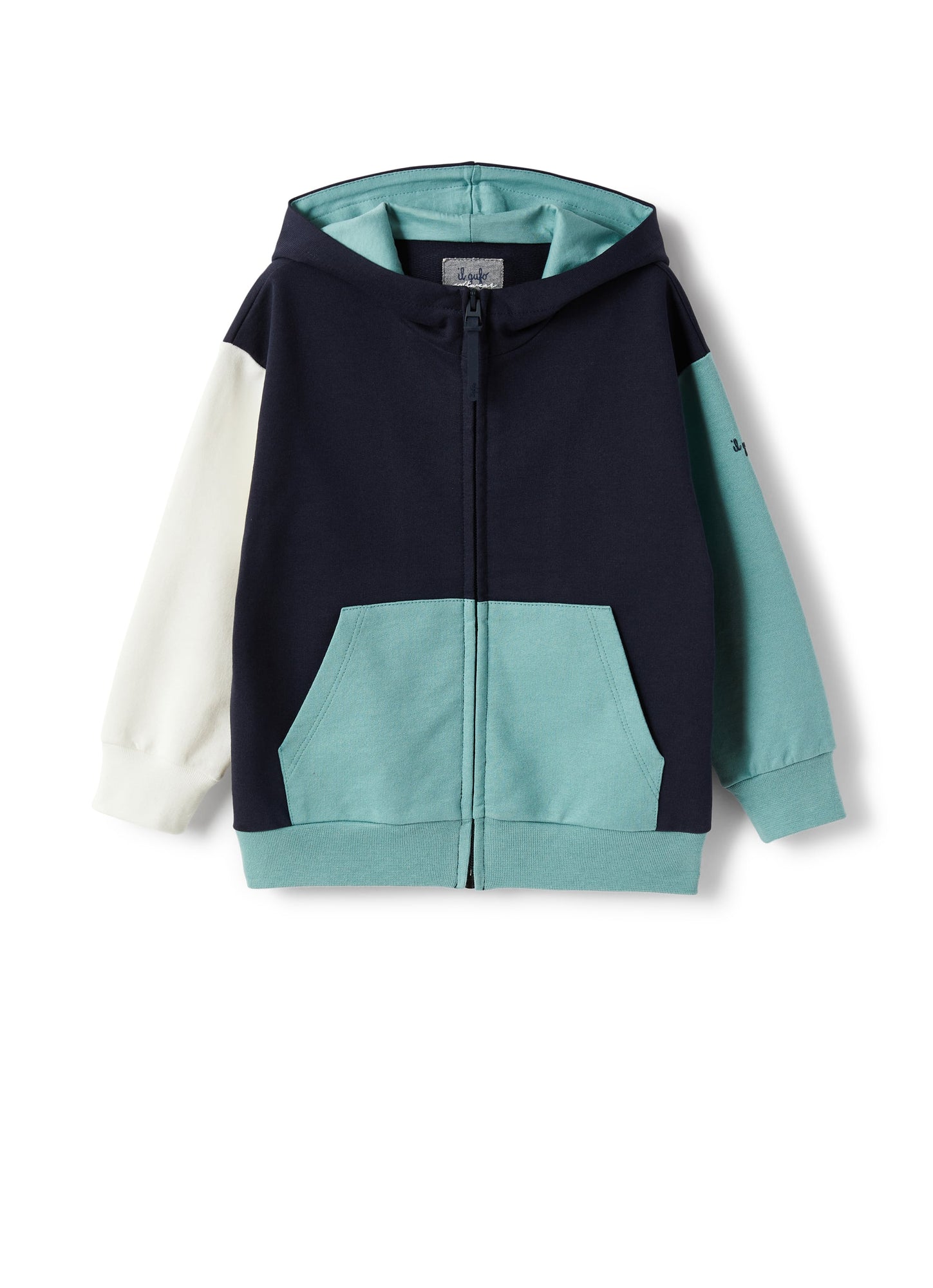 Zip-Front Sweatshirt in Color-Block Pattern | Blue/Sage Green