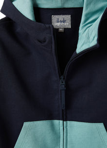 Zip-Front Sweatshirt in Color-Block Pattern | Blue/Sage Green