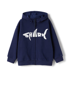 Zip-Front Sweatshirt with Shark Print | Blue/White