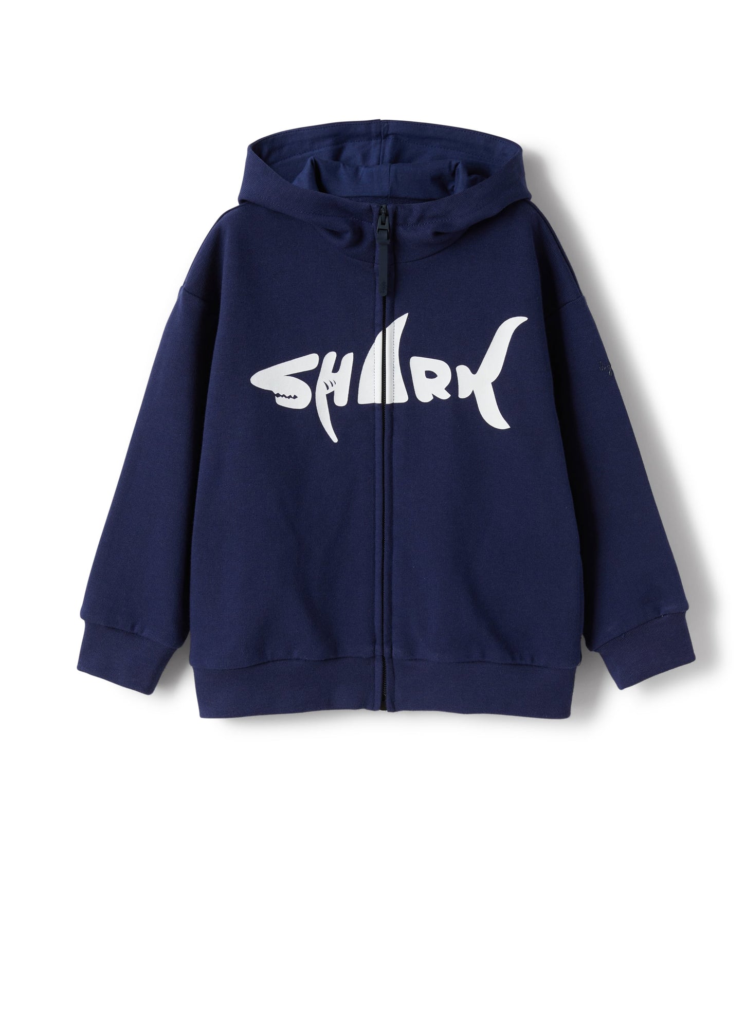 Zip-Front Sweatshirt with Shark Print | Blue/White