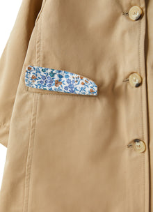 Trench Coat in Gabardine with Floral Trim | Bran Beige