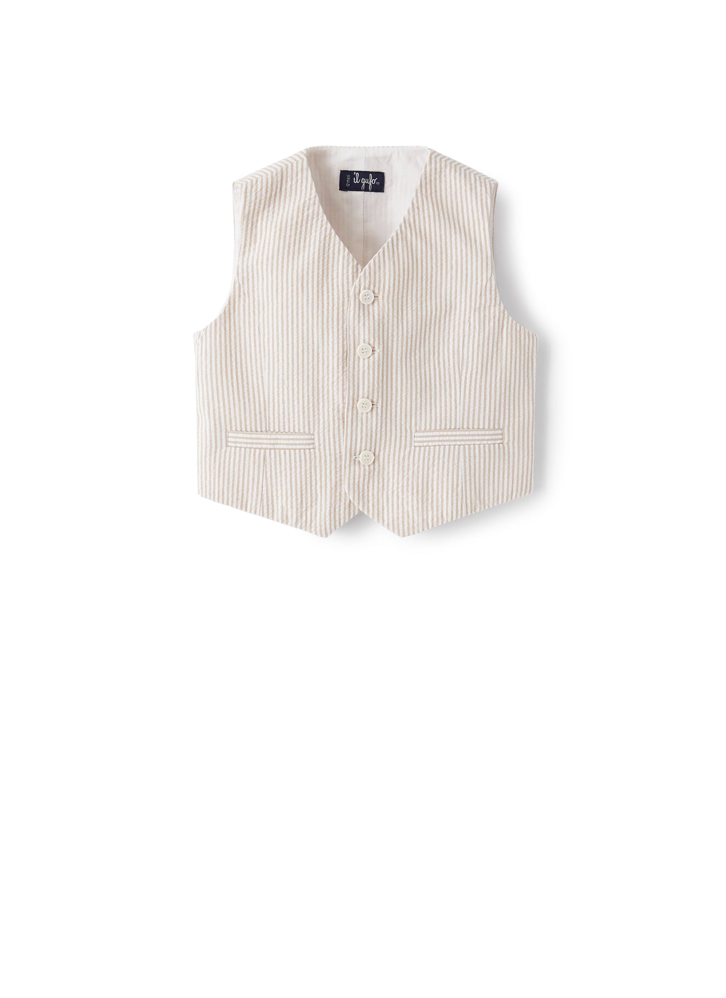 Waistcoat in Beige-Striped Seersucker | Dark Beige