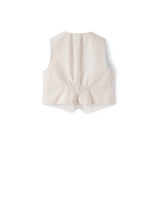 Waistcoat in Beige-Striped Seersucker | Dark Beige
