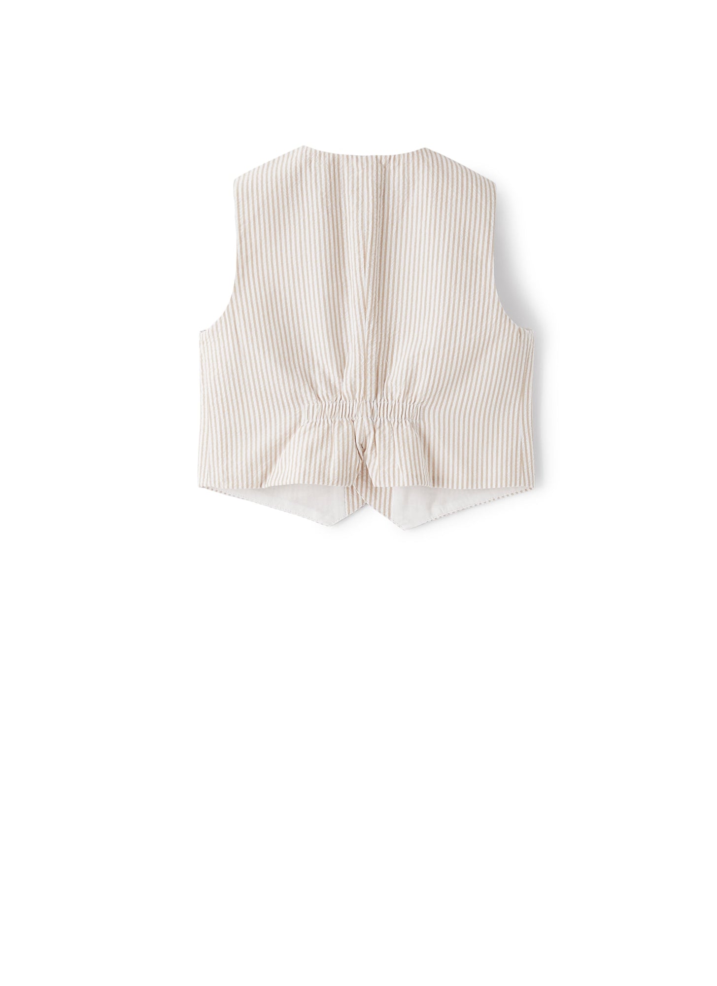 Waistcoat in Beige-Striped Seersucker | Dark Beige