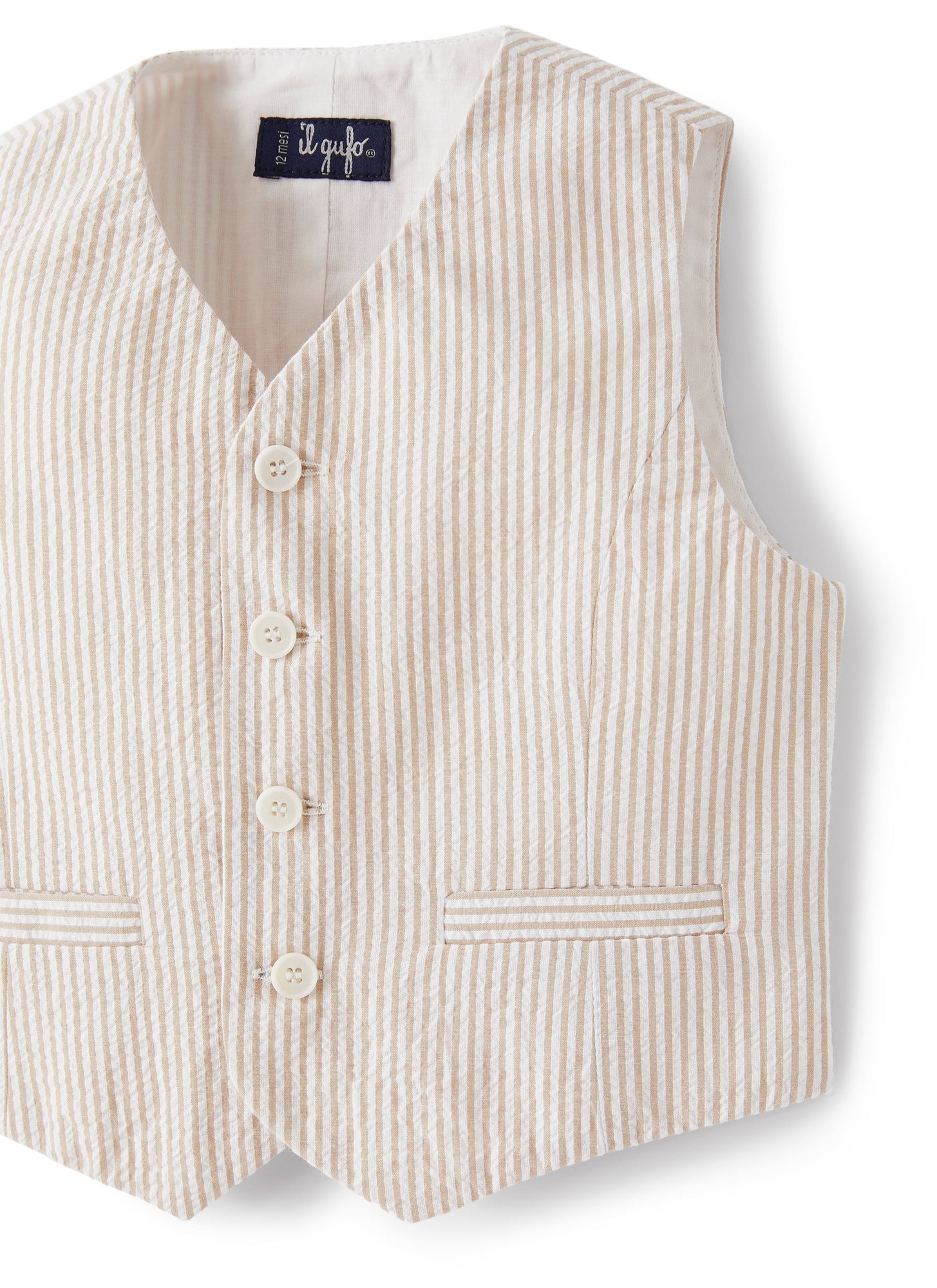 Waistcoat in Beige-Striped Seersucker | Dark Beige