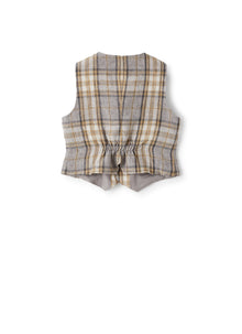 Waistcoat in Madras-Patterned Linen | Dark Beige