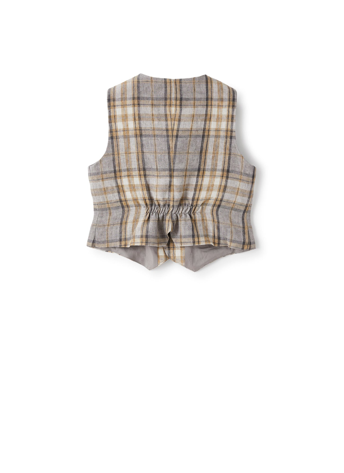 Waistcoat in Madras-Patterned Linen | Dark Beige